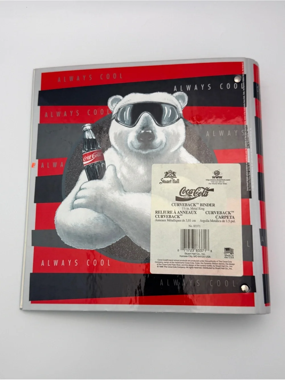 Coca Cola Polar Bear Binder in Red & Black Stripes 1996
